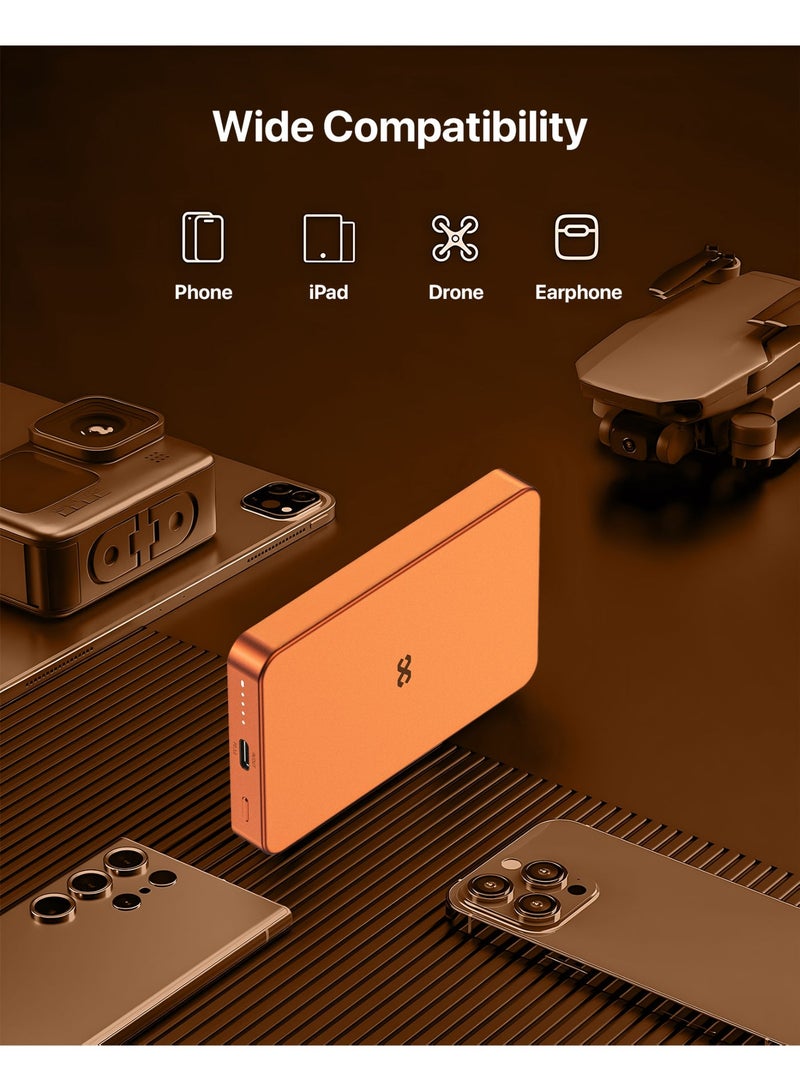 INFINYTY Power Bank 10000mAh Orange Wired & Wireless Charging, Magsafe Compatible, Ultra-Slim 12.4mm, USB-C 20W Fast Charging, Compact, Light Weight, Portable, Premium Aluminum Alloy and Glass Body, Versatile Compatibility with Smartphones - Image 3